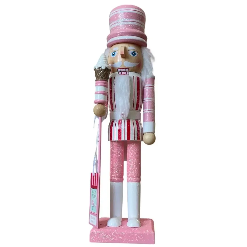 Sweet Treats 14in Valentine Nutcracker Holding Ice Cream Staff Pink White XO NEW